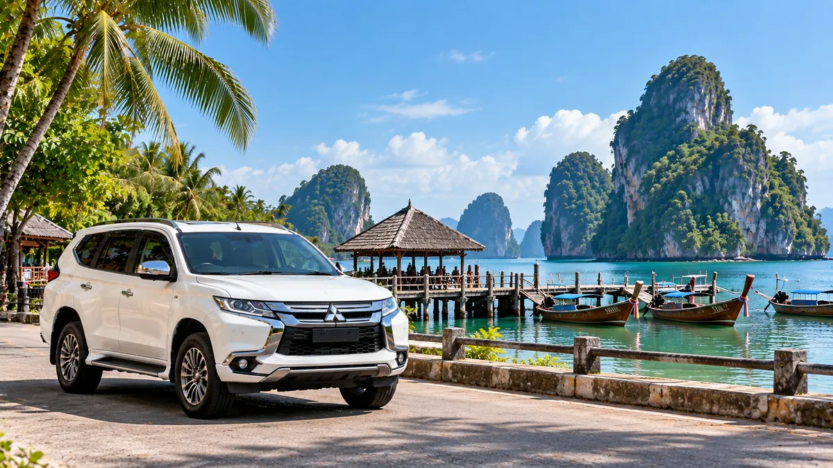 White Mitsubishi Pajero on the coastal route from Ao Nang to Khlong Muang