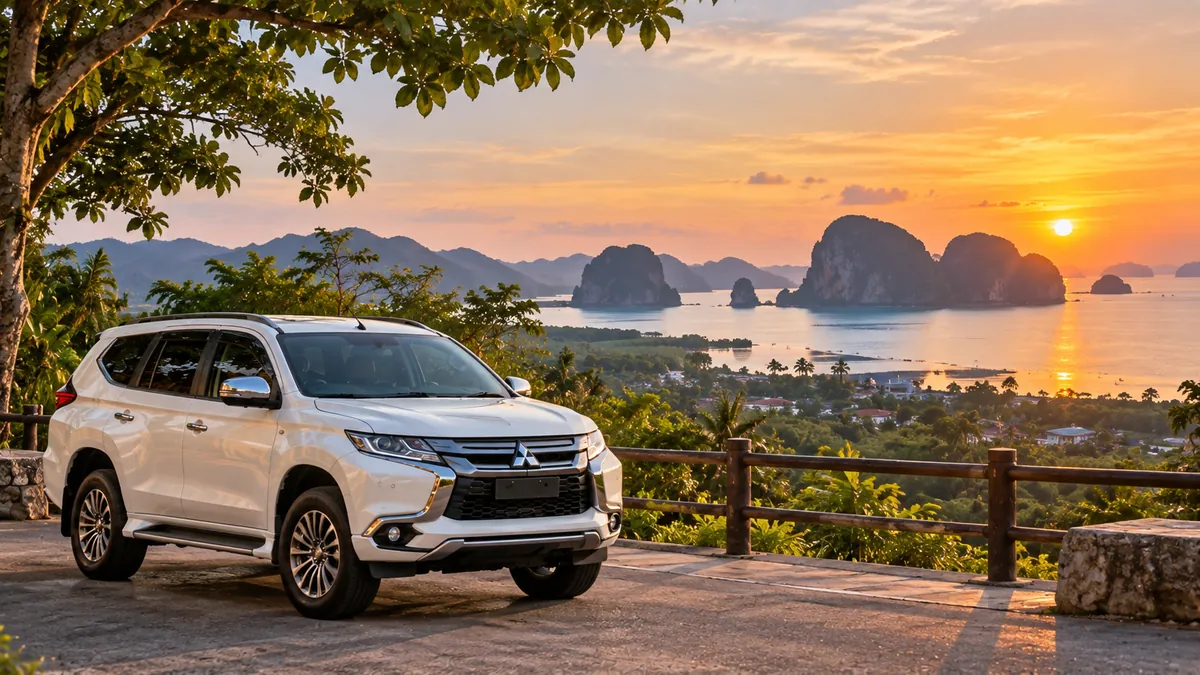 White Mitsubishi Pajero on the route from Krabi Airport to Tubkaek Beach