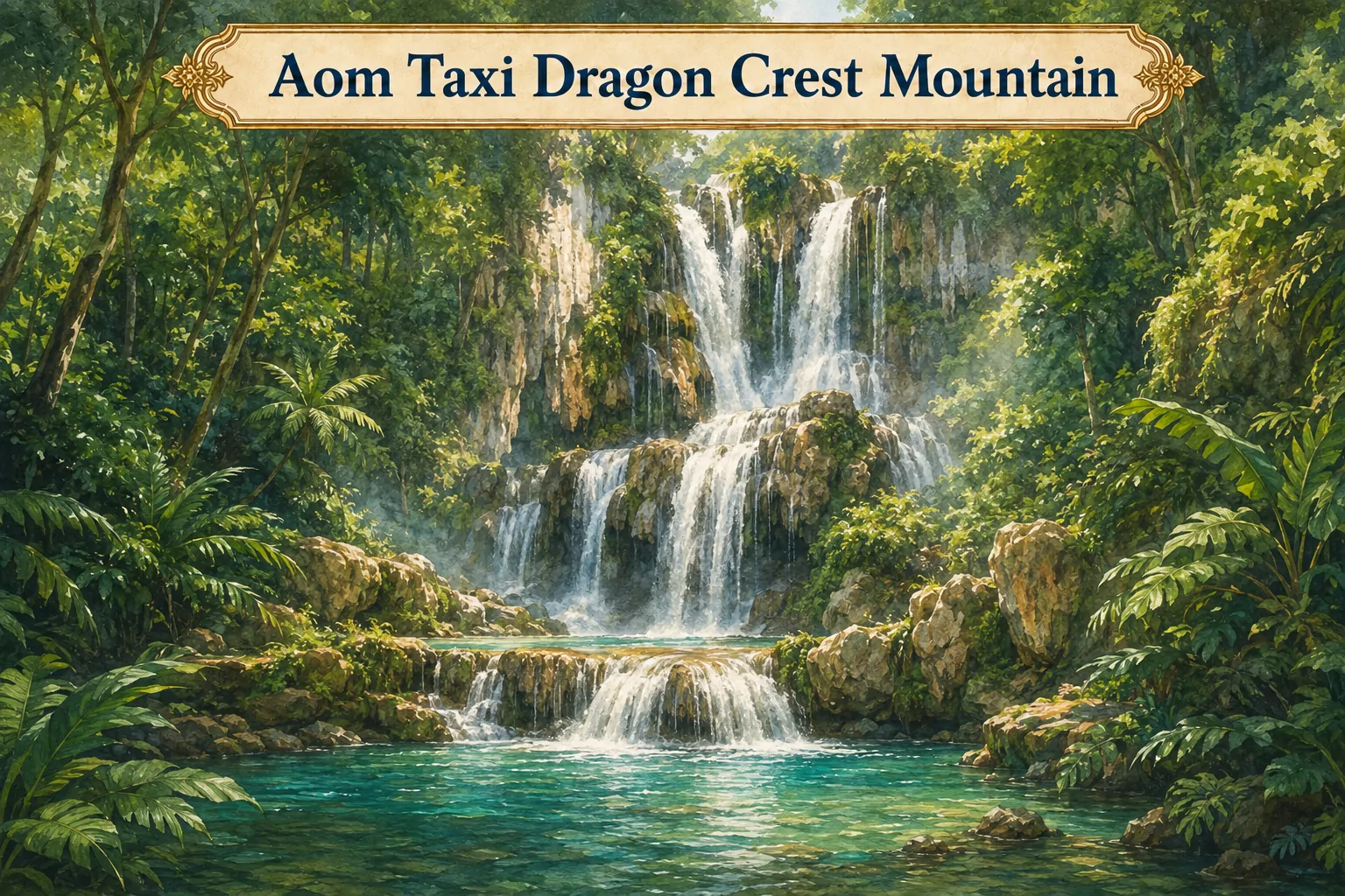 Illustrated waterfall for Dragon Crest Mountain taxi from Ao Nang or Krabi Town
