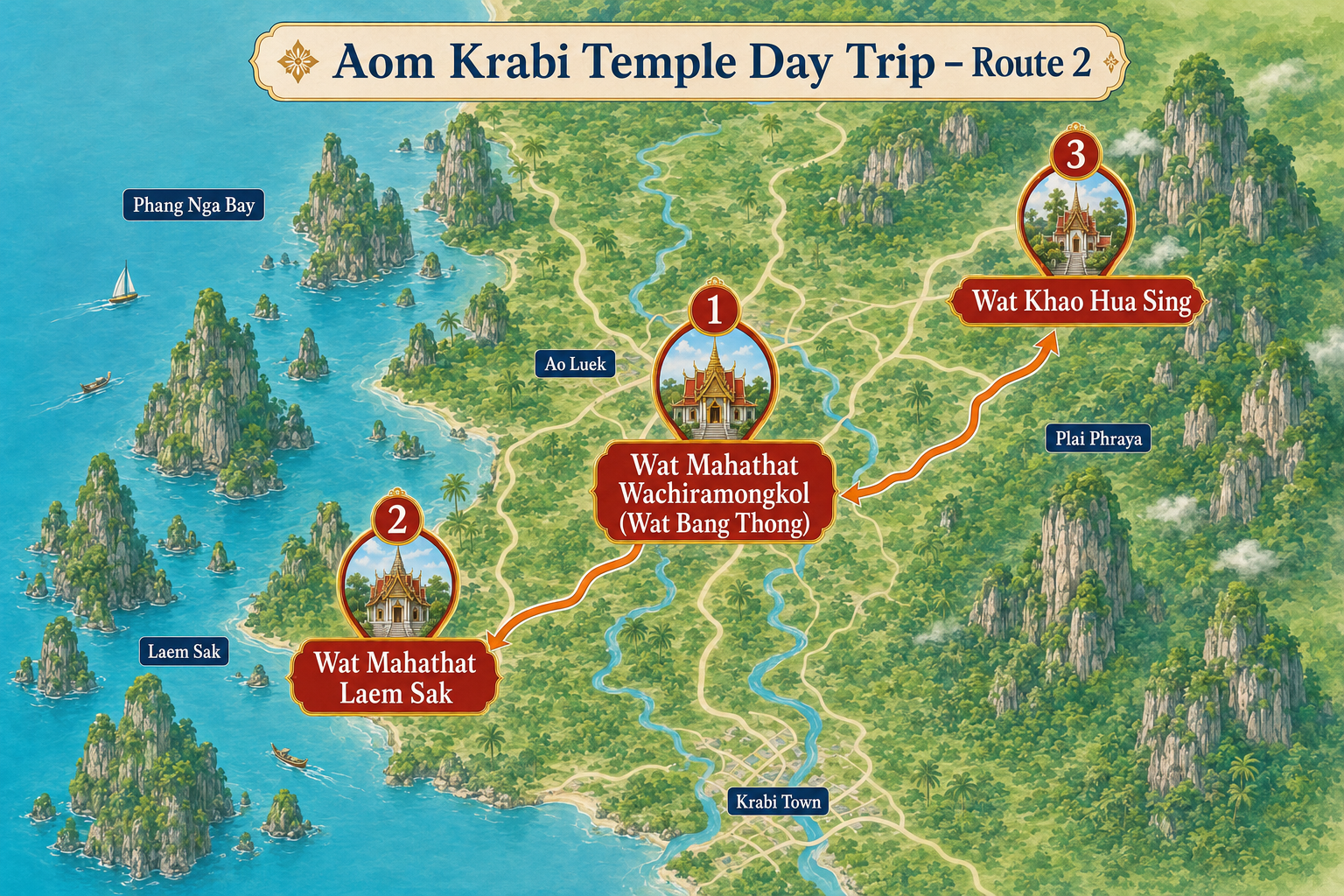 Krabi temple route 2 with Wat Bang Thong, Wat Mahathat Laem Sak and Wat Khao Hua Sing