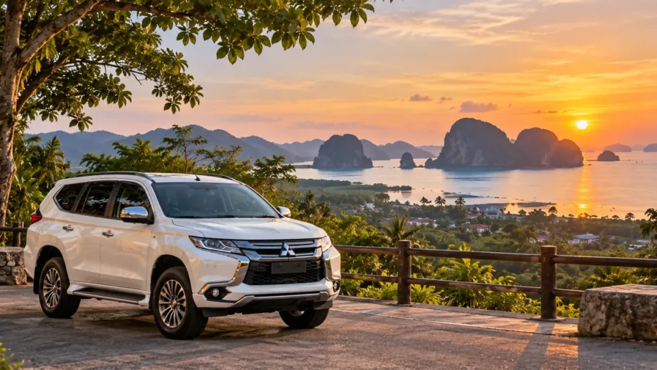 White Mitsubishi Pajero on the route from Krabi Airport to Tubkaek Beach